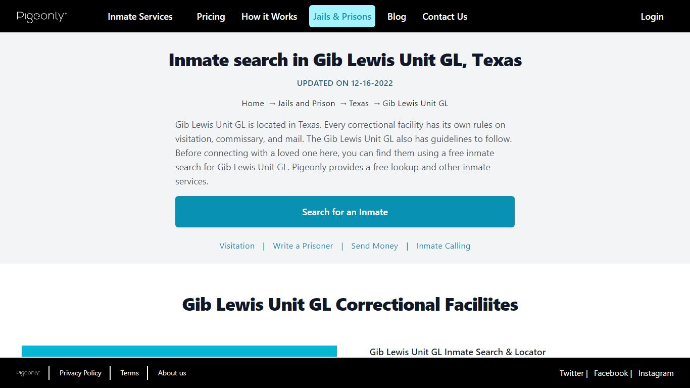 Inmate Search Gib Lewis Unit GL, Texas | Pigeonly